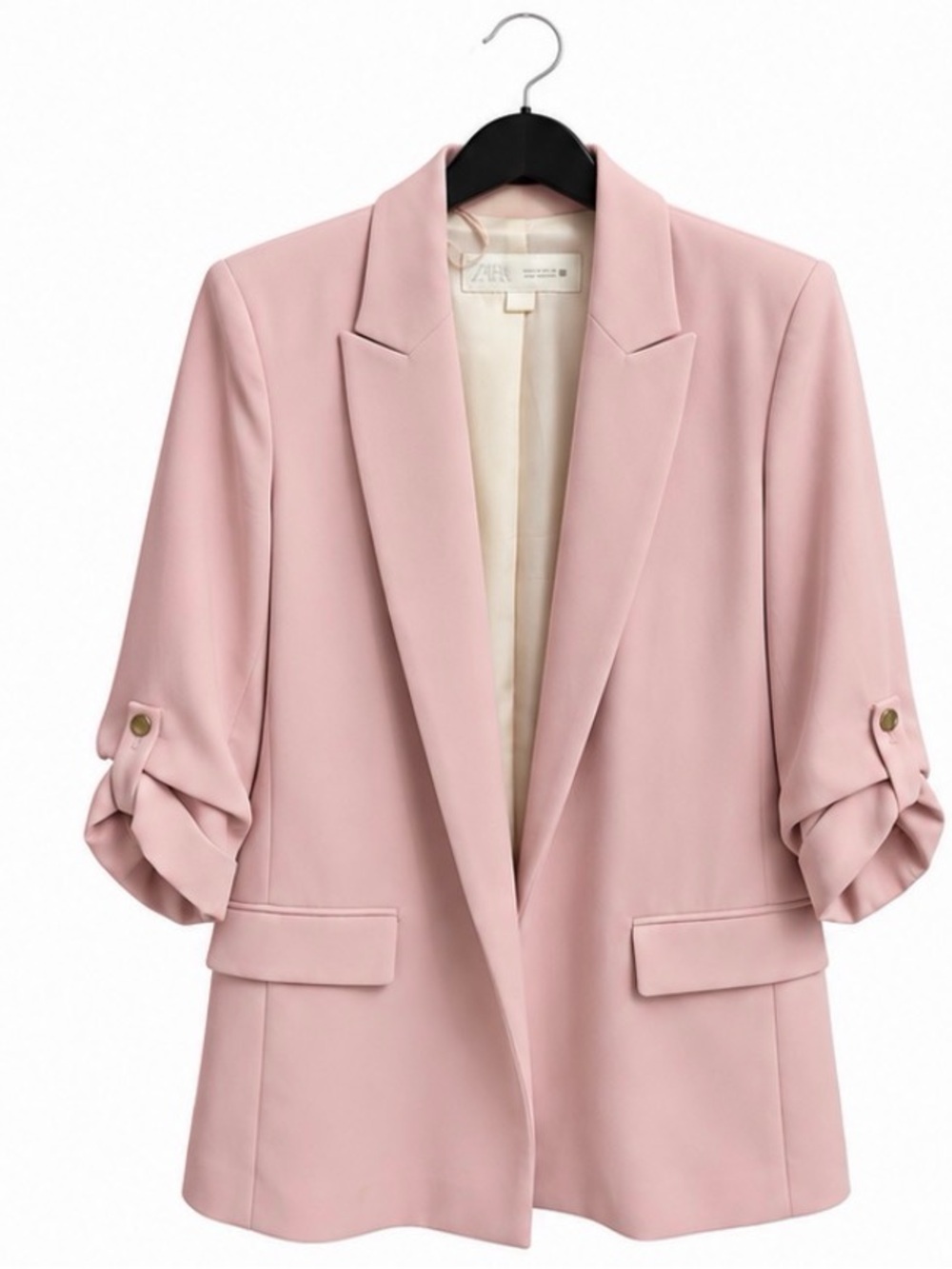 Zara Women's Blush Pink Open-Front Blazer Jacket